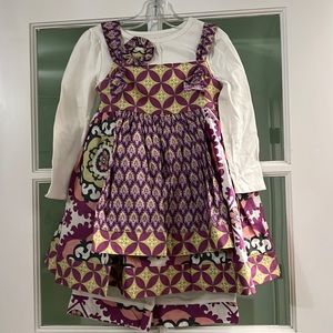 New Handmade Girl’s Size 3 Knot Dress,  Matching Short Pants,Purchased T-shirt